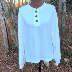 Como Vintage Cream Oversized Ribbed Henley Sweater Long Sleeves Light & Cozy NWT
